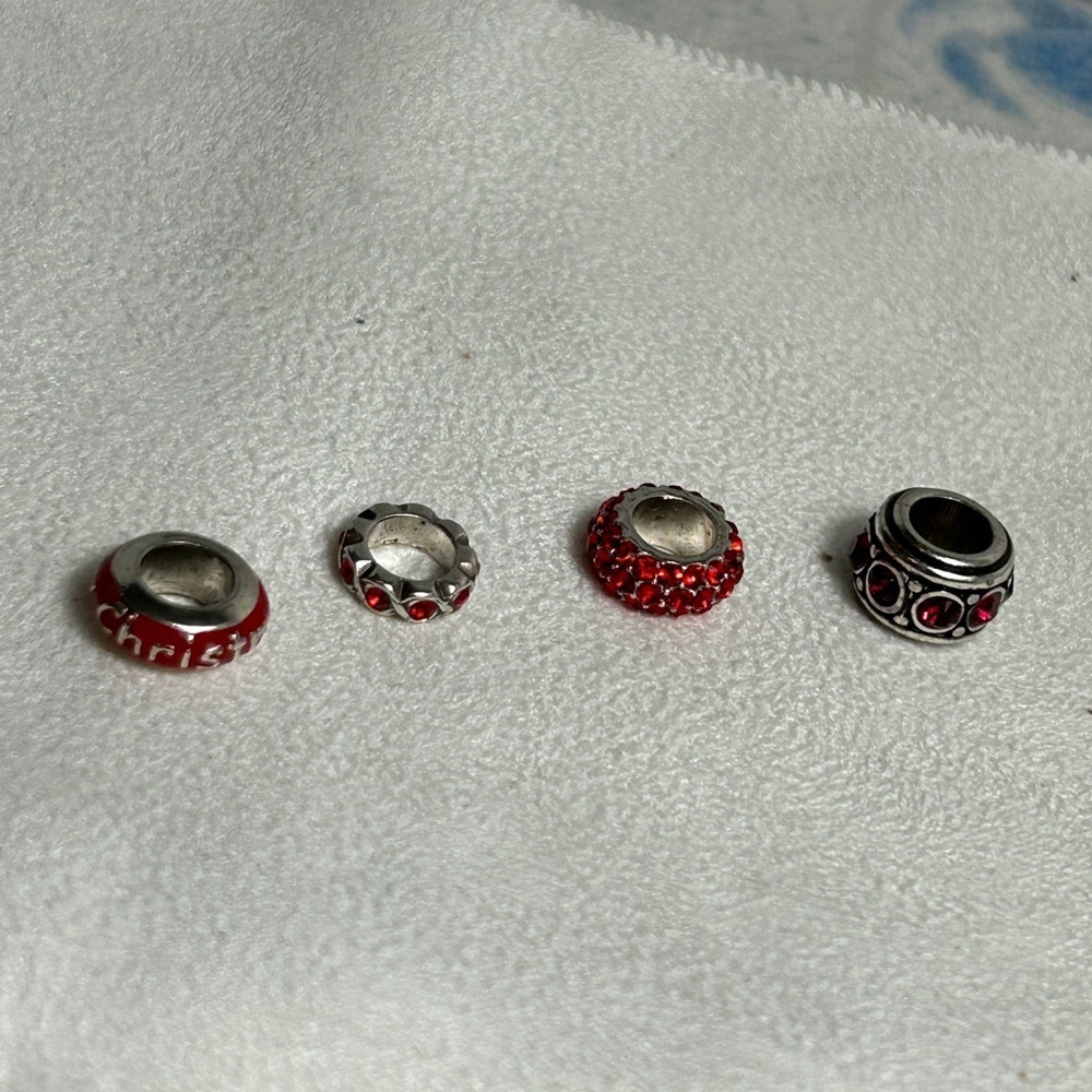 Brighton Sparkly Holiday Spacers Red Crystals Silver Plated Glam Lot of 4 - Picture 4 of 12